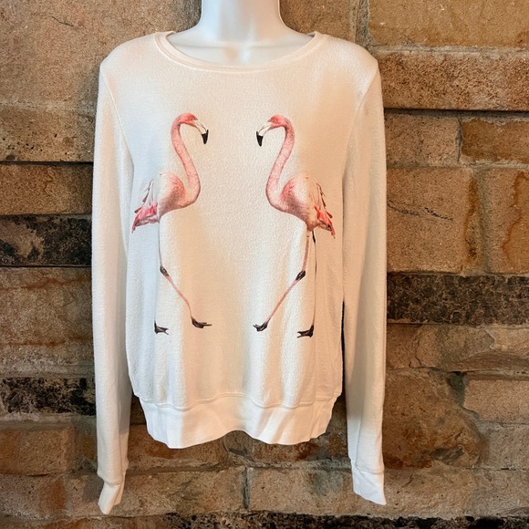 Wildfox Baggy Beach Jumper BBJ Oversized Sweatshirt Pink Flamingos Sz XS - Picture 1 of 6